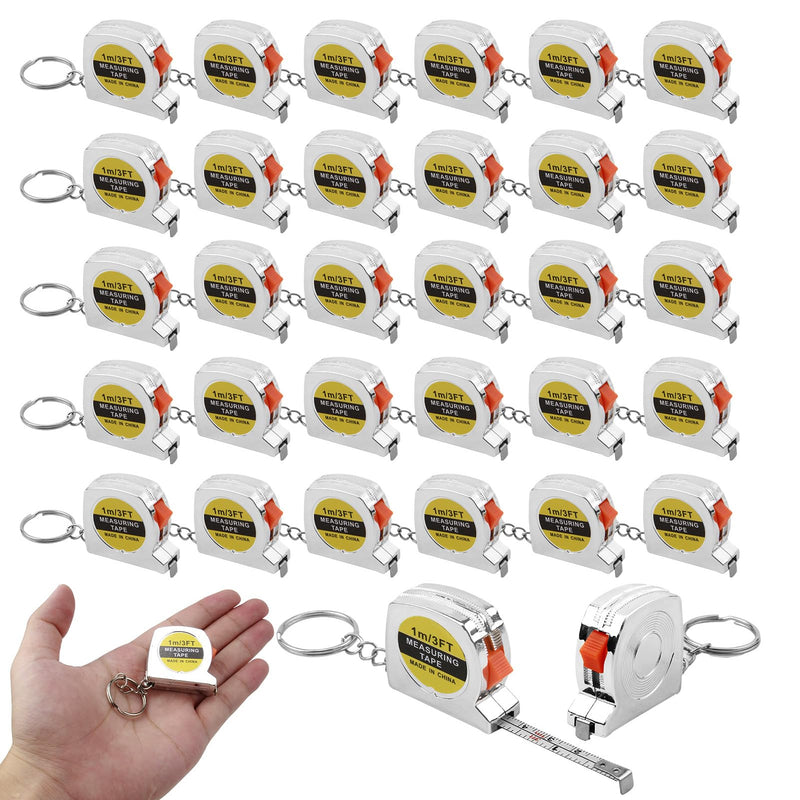 30 Pack 3ft Mini Tape Measure Keychain, Sliver Portable Retractable Small Tape Measure with Slide Lock, Construction Party Favors for Prize Bag Filler DIY Projects School Office Home Project Daily Use 30