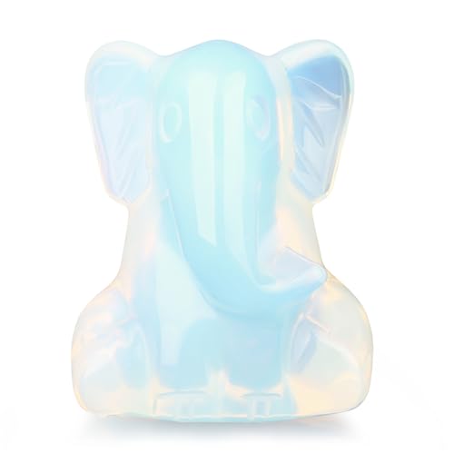 YATOJUZI 2" Opal Elephant Decor Figurine Moonstone Hand Carved Elephants Statue Figurines Crystal Decor White Home Room Office Desk Decorations Cute Elephant Gifts for Women Bright White