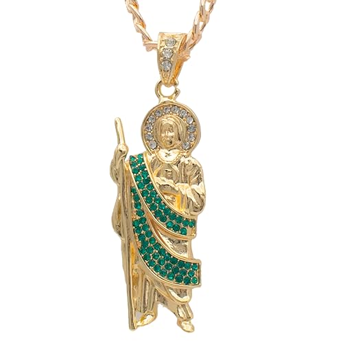 14K Gold Filled San Judas Necklace For Women And Men - Green Saint Jude Pendant Necklace, St Jude Tadeo Medalla Cadena Oro Laminado, Catholic Religious Christian Jewelry 3 - San Judas Necklace