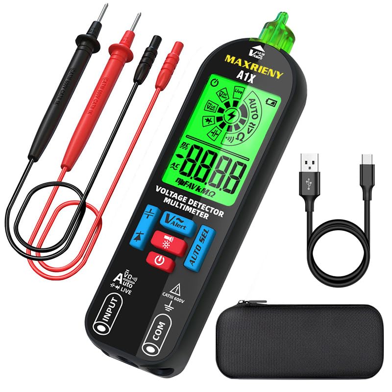 [Australia - AusPower] - Digital Multimeter Rechargeable Electrical Tester NCV with Audible and Visual Alarms Auto-Ranging Measures AC/DC Voltage Capacitance Resistance Continuity Capacitance Diode Live Check Tester 