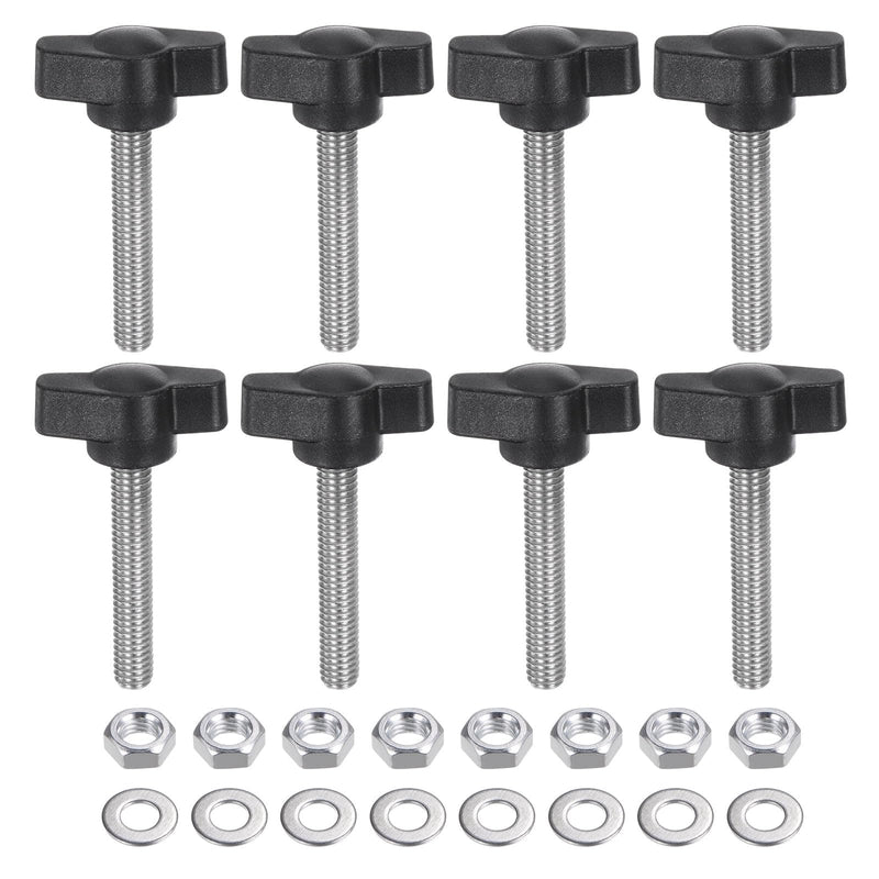 [Australia - AusPower] - HARFINGTON 8pcs Tee Wing Knobs M6 x 35mm Metric 304 Stainless Steel Threaded Stud 27mm Z/T Head Plastic Handles Thumb Screws Hand Clamping Knob Grip Thumbscrew with Nuts Washers, Black 