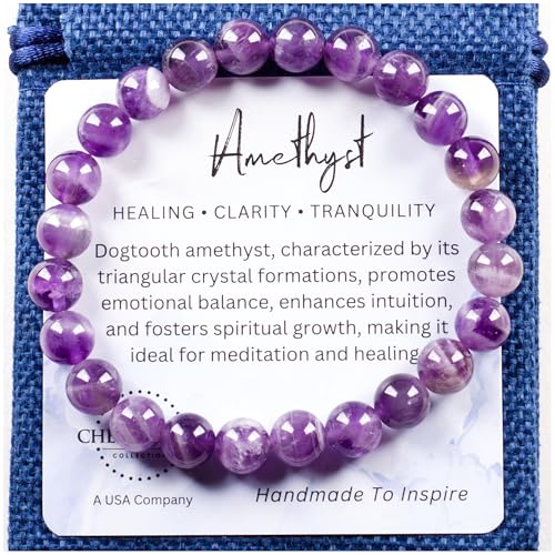 Cherry Tree Collection – Handmade Crystal Bracelets with Black Obsidian, Tiger’s Eye and 6 Other Gemstones for Men & Women – 8mm Beaded Bracelet for Healing, Protection & Positive Energy–Sizes S/M/L Dogtooth Amethyst Large