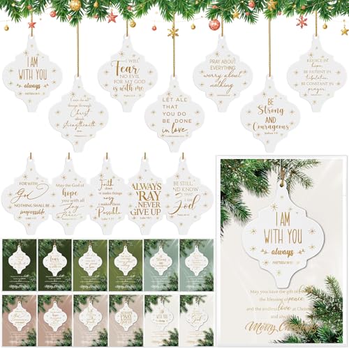 Sieral 12 Sets Christian Ceramic Christmas Ornaments with Bible Verse Cards