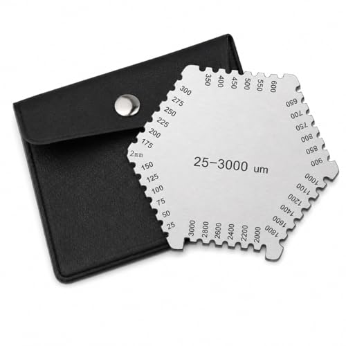 Wet Film Comb, Stainless Steel, 25-3000 µm Hexagon High Precision Wet Film Thickness Gauge Gage, Wet Film Thickness Gauge with Black Housing for Measuring Paint Layer Thickness