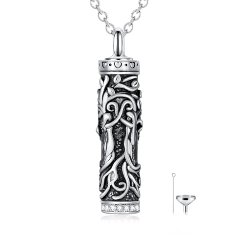 TOUPOP Tree of Life Urn Necklaces for Ashes, Cylinder Bar Urn Necklace Sterling Silver Family Tree Keepsake Necklace for Ashes Memorial Cremation Jewelry for Ashes Gifts for Women Mom Sister Tree of Life Sister
