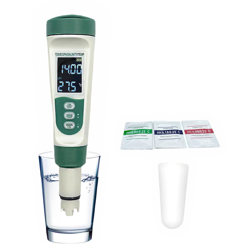 [Australia - AusPower] - Aquarium Salt Tester - Pool Test Strips, Digital PH Meter for Water, Aquarium Monitoring Tool, Pond Checker, Fish Tank Water Analyzer, 5-in-1 Salinity, PH, TDS, EC, and Temperature Meter 