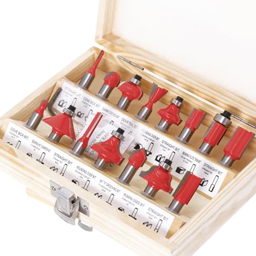 Milling Cutter Set for Router 15 Pieces, Wood Milling Bits for 6 mm Shank, Wood Cutter Set Woodworking Tools for Beginners, Industrial Quality Wood Cutters, Includes Wooden Box for Storage (6 mm) 6mm