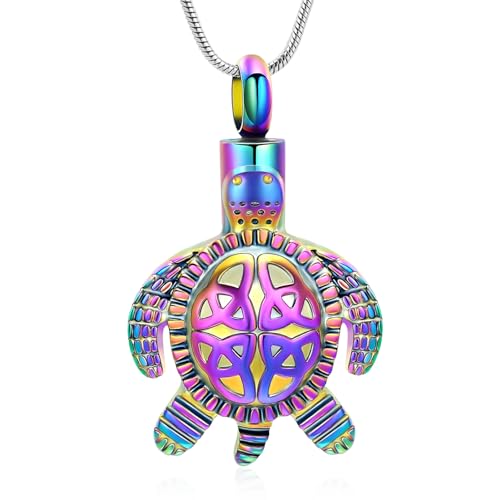 Sea Turtle Urn Necklace for Ashes Celtic Knot Cremation Jewelry for Women Men Stainless Steel Memorial Necklaces Ash Holder for Human Pets Keepsake Jewelry for Loved Ones with Fill Tool Rainbow