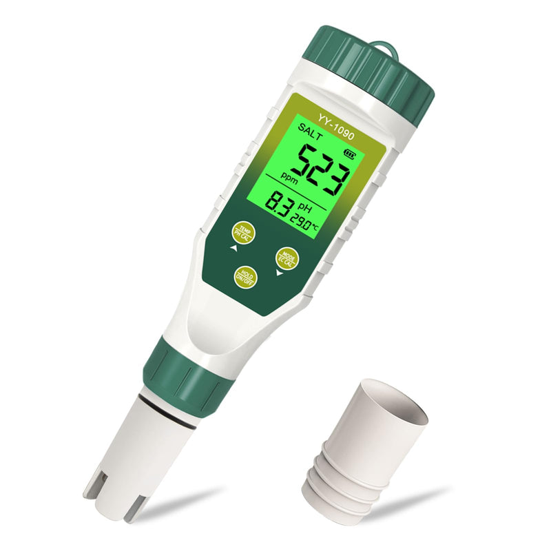 [Australia - AusPower] - pH Meter for Water Hydroponics, 5-in-1 pH TDS EC Salt Tester for Water Nutrient Solution, Simultaneous Display of pH EC Temp for DWC Reservoir Tank, Aeroponic Garden, Growing System 