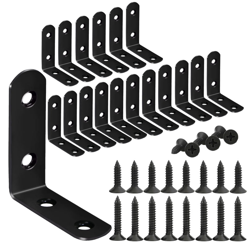 [Australia - AusPower] - 18-Pack L Shape Corner Brackets, Stainless Steel Metal Angle Braces for Wood Furniture, Heavy Duty Black 2 inch Shelf Bracket with Long Screws for Household Project (L Shape Black) L Shape Black 