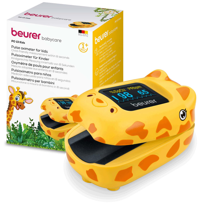 Beurer PO 13 Kids Finger Pulse Oximeter for Kids, Pulse and Oxygen Saturation Measurement in Seconds, Small Size, Automatic Display Alignment, with Belt Bag