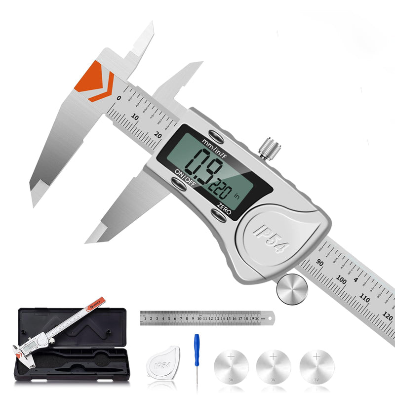 [Australia - AusPower] - HARDELL Digital Caliper, IP54 Waterproof Caliper Measuring Tool with 3-Batteries & Extra Cover, All Stainlee Steel Vernier Caliper Digital Micrometer, Inch/MM/Fraction for DIY/Household/3D-printing 