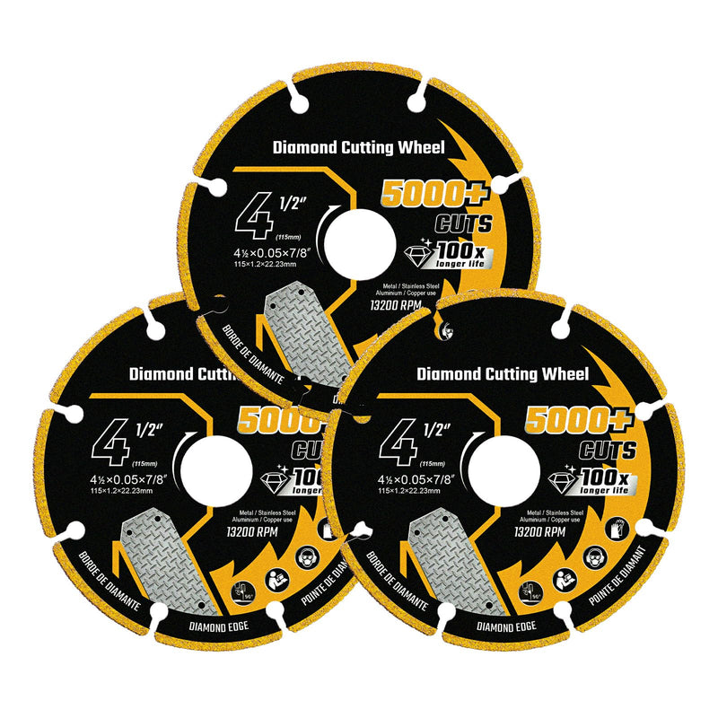 4 1/2 Inch Cut Off Wheel Diamond Cutting Wheel 4 1/2 Inch with 7/8" Arbor, Angle Grinder Cutting Disc for Metal with 5000+ Cuts on Rebar, Steel, Iron and INOX 4-1/2"x7/8in. 3.0