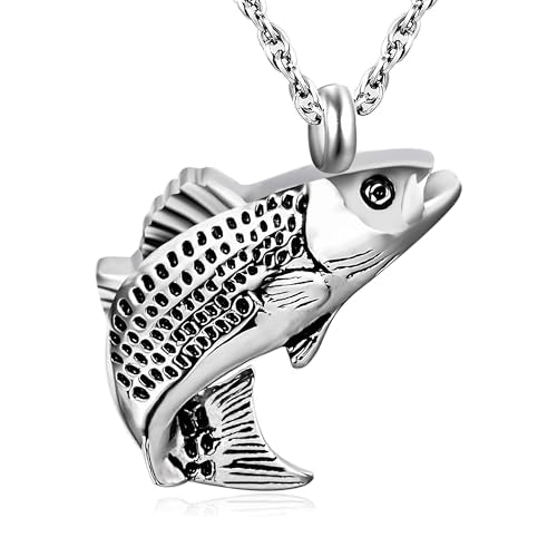 Gredstar Fish Urn Necklace for Ashes, Fishing Memorial Keepsake Pendant Silver