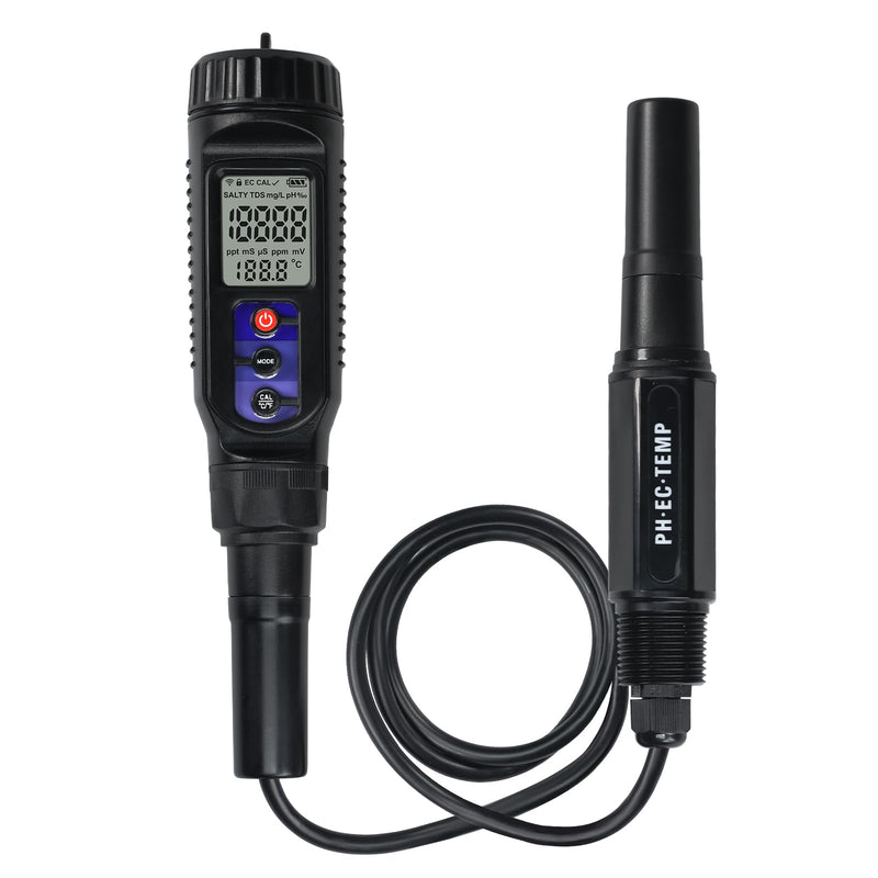 [Australia - AusPower] - pH Meter for Food 3-in-1 Digital pH EC Temperature Meter with ATC, Food pH Tester for Checking Fermentation/Bread Dough/Sausages, Waterproof pH Probe Meter for Cosmetics, Solid and Soft Soil Sample 