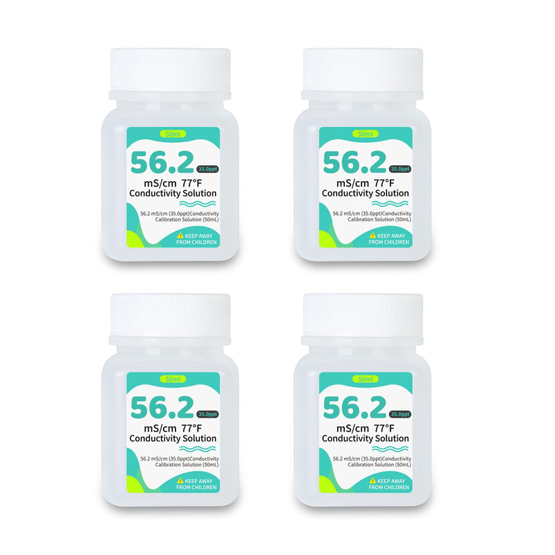 [Australia - AusPower] - 56.2 mS/cm Calibration Solution Kit, 4-Pack 35.0ppt Conductivity Standard Calibration Solution 50 ml for Aquarium Salinity Tester, Pool Salt Tester, Hydroponics EC PPM Meter 