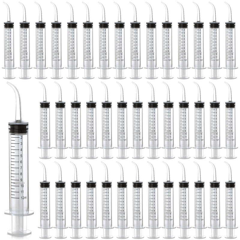 100 Pcs Dental Syringe with Curved Tip,12ml Disposable Irrigation Syringe with Measure Scale for Liquid, Oral Dental Care, Tonsil Stones Removing, Feed Small Pet,Lab