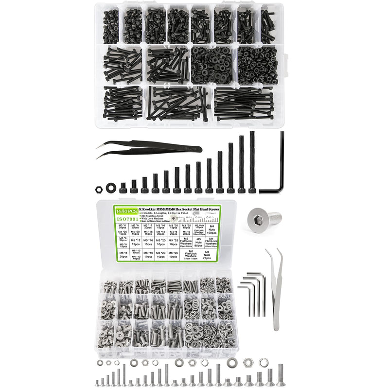 [Australia - AusPower] - 1023PCS M3 Hex Socket Machine Screws + 1485Pcs M3 M4 M5 M6 Hex Flat Head Metric Bolt Assortment 