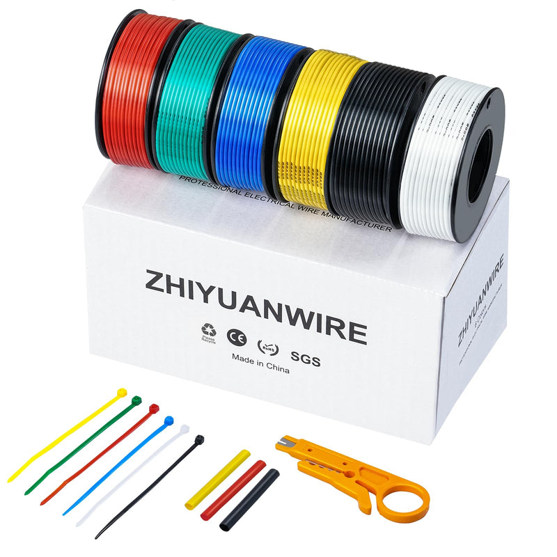 [Australia - AusPower] - ZHIYUAN 22 Gauge Wire 197ft,Stranded Silicone Electrical Wire Spool 22 AWG,32.8ft/10m 6 Colors,Flexible Tinned Copper Hook up Wire Kit for LED,RC Models,DIY Projects,Electrical Wiring,Automotive,200°C 