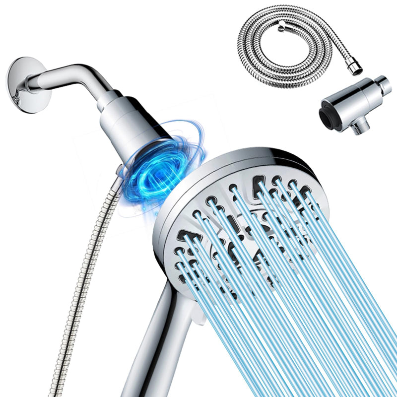 High Pressure Shower Head with Magnetic Back Fixed Base Design,Handheld Showerhead with Hose Set Stainless Steel 59 inches/5 ft 10-Setting 5 inches Large Face,Chrome Finish (Silver) Silver