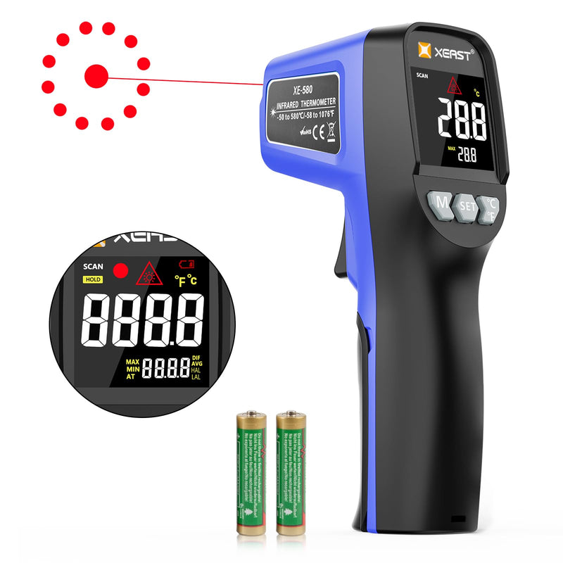 [Australia - AusPower] - Infrared Thermometer, Digital Temperature Gun -58°F ~1076°F Laser IR Temp Gun with Adjustable Emissivity & Max and Min Measure, Laser Temp Gun for Cooking, Pizza Oven, Grill & Engine XE-680 