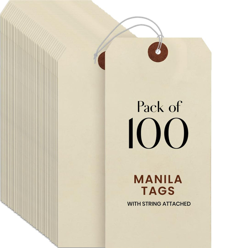 9pt Creme Manila Tag w/String Set of 100 Size #8