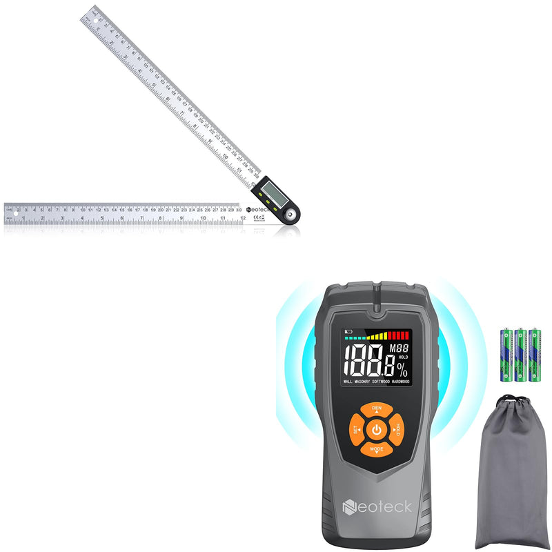 [Australia - AusPower] - Neoteck Professional Measurement Kit: 12 inch Stainless Steel Digital Angle Finder Protractor Ruler & Pinless Moisture Meter Non-Destructive Detector with LCD Display and Sound Alarm for Wood, Wall 