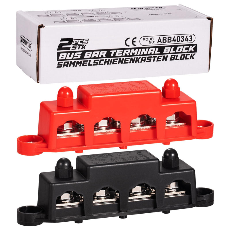 Spurtar busbar power distribution block 250A with cover, 4x M8 (5/16") clamping bolts, 3x M4 screws, 12V 24V 48V battery busbar for cars, trucks, motorhomes, boats | 250 A, 12-48 V DC, heavy duty, large design for battery systems in cars, caravans,...