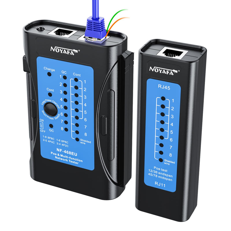 [Australia - AusPower] - Rechargeable Network Cable Tester, NF-468EU Ethernet Cable Continuity Tester for LAN RJ45/RJ11/RJ12/CAT5/CAT6/CAT7/POE Test UTP/STP Shielded Ethernet Wires Test Tool 