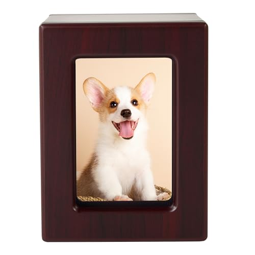 Small Wooden Keepsake Urn Mini Cremation Urn Box with Photo Frame for Human or Pet Ashes up to 25 Cubic Inches cherry Small