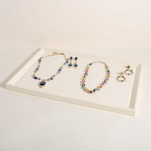 Gemehou Square velvet Jewerly display tray, Nightstand Jewelry Organizer plate, Stackable Empty Jewelry showcase tray for Necklace Bracelet Ring Earring Watch (Cream-Large, 17.7 x 11.8 in) Cream Large