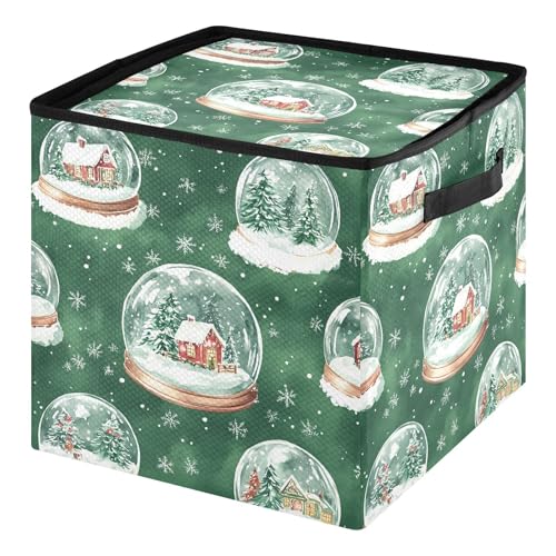 Snow Globe Christmas Ornament Storage Box with Adjustable Dividers Stores up to 64-3 Inch Holiday Ornaments, 13 x 13 Inch Xmas Storage Containers A03