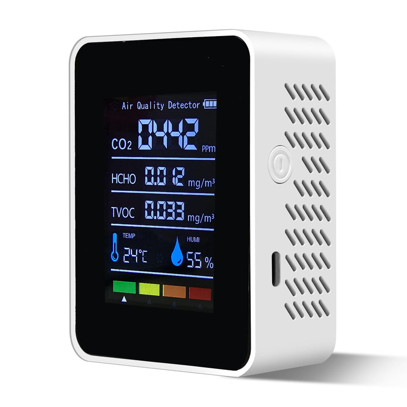 [Australia - AusPower] - 5-in-1 Multifunctional Air Quality Monitor Indoor, Home Air Quality Test for CO2, Formaldehyde, TVOC, Temperature and Humidity 