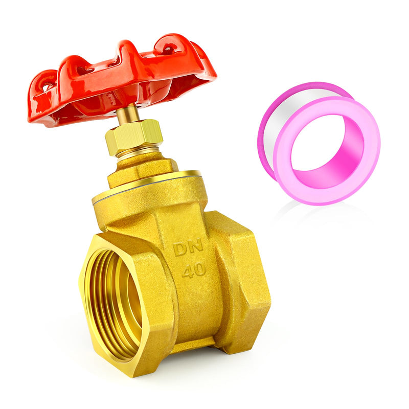 [Australia - AusPower] - GASHER 1PCS 1-1/2 Inch Brass industrial Gate Valve, Heavy-duty Rotary Sluice Valve with Female x Female Threads, with Wheel Handle, For Water, Oil, Gas 1.5 Inch 