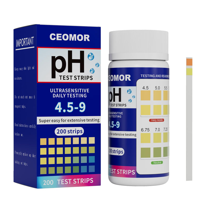 [Australia - AusPower] - pH Test Strips for Urine & Saliva: 200 Strips pH Paper for Testing Your Body's pH, 4.5 to 9.0 Acid Alkaline Litmus Paper pH Test Strip, Get Clear Acid-Alkaline Balance Results in Seconds, 4.5-9 Range 