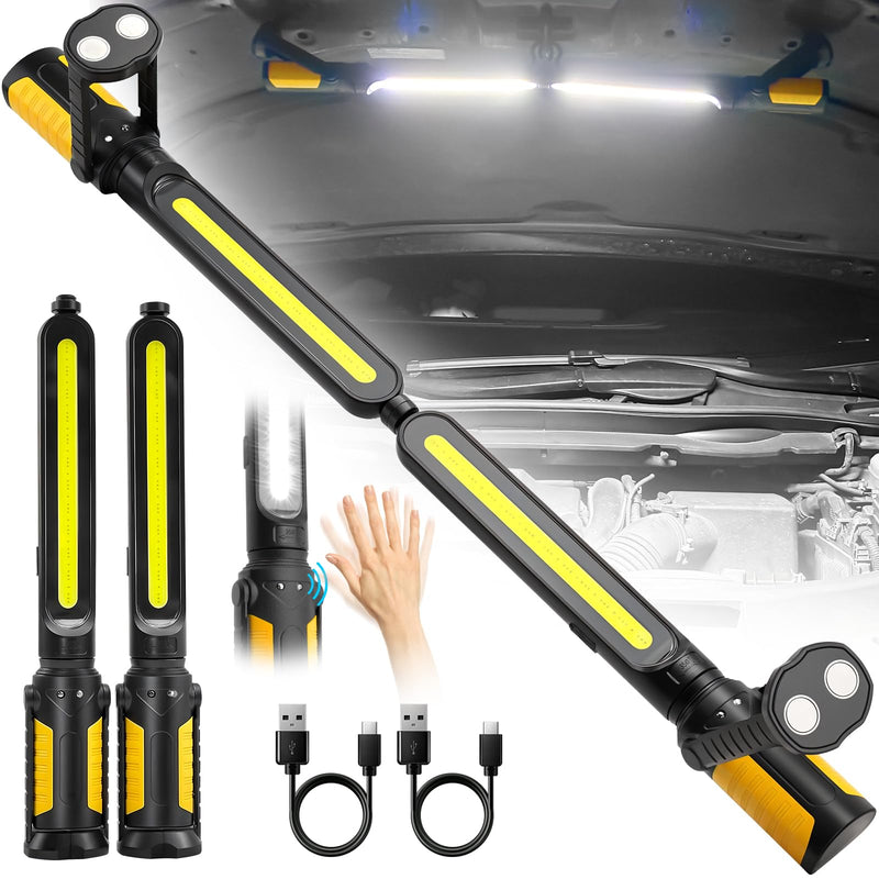 SYLSTAR Mechanic Work Light Bar with Upgraded Sensor Control - 2400LM LED, 4400mAh Rechargeable Underhood Work Light with Hooks & Magnetic Base for Car Repairing, Garage Workshop, Emergency Orange