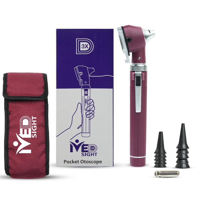 [Australia - AusPower] - Otoscope with Light, Fibre Optic Ear Scope for Kids & Adults, 3X Zoom Magnifying Glass, LED Ear Infection Checker with 10 Disposable Specula, Nylon Case, 6 Colors Medical Grade(Maroon Color) Burgundy/Maroon 