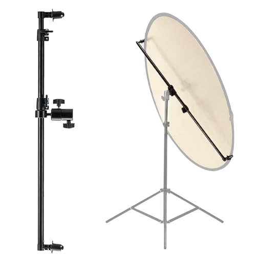 Extendable Reflector Holder Arm, Photo Telescopic 27.9" to 47.2" Boom Arm 360° Swivel Reflector Bracket for Product Portrait Studio Outdoor Photography
