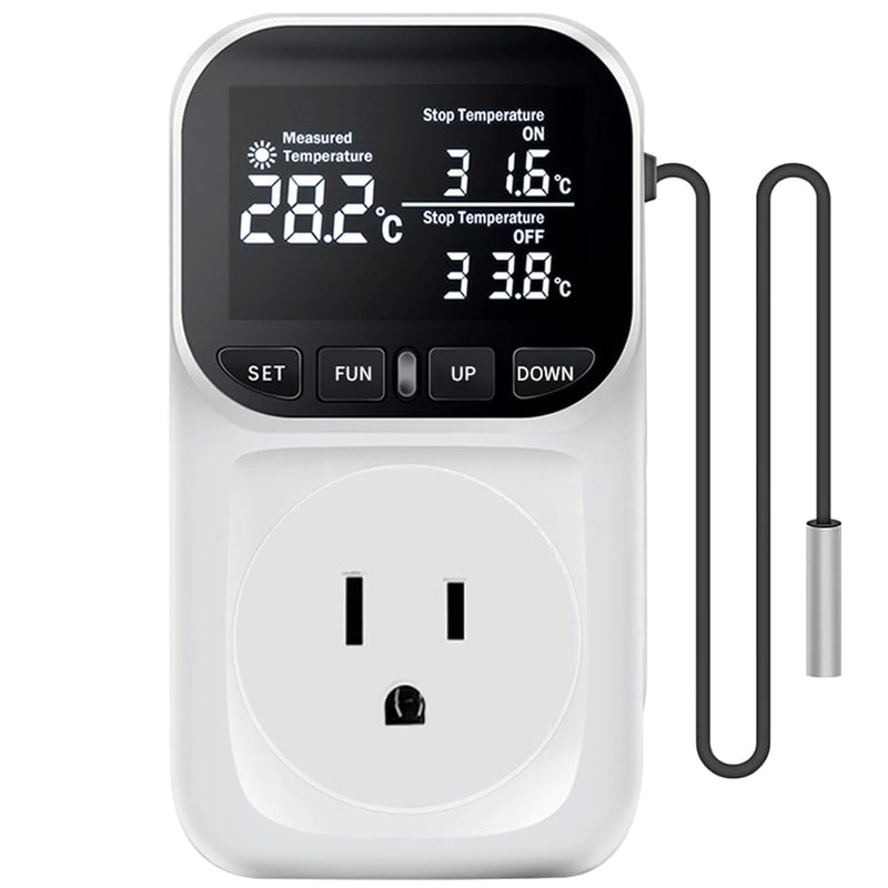 [Australia - AusPower] - KABASI Digital Temperature Controller, Heavy Duty 15A/ 1800W Thermostat Outlet with Sensor, Heating Cooling Control Timer Plug Socket for Greenhouse Refrigerator Terrarium Aquarium, -104℉~210℉ 