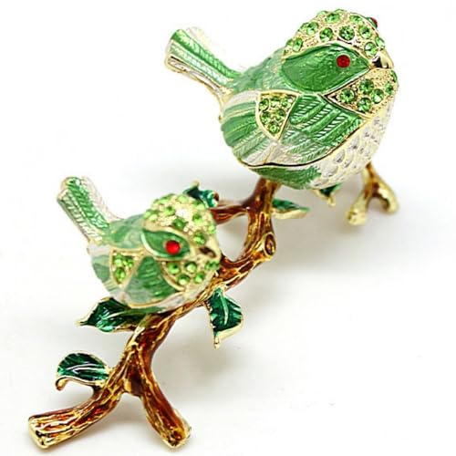 ARGENT FOREST Birds Trinket Box Two Birds on Branch Figurines Hinged Jewelry Boxes Ring Box Earrings Organizer Home Decor Gifts (green) green