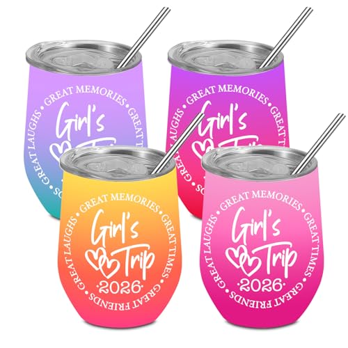 4 Pcs Girls Trip Wine Tumbler With Lid, Girls Trip Gifts Favors gradient girl trip