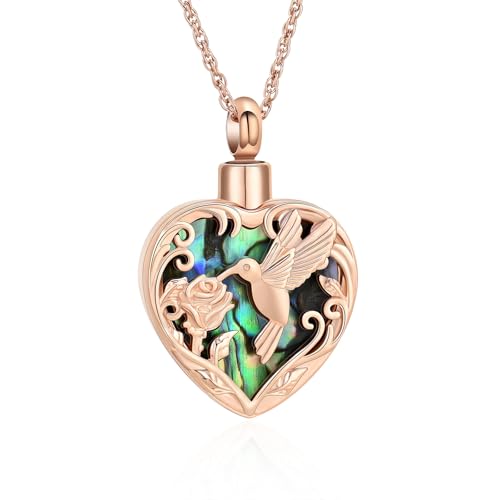 shajwo Cremation Jewelry Hummingbird Heart Urn Necklace for Ashes Rose Gold