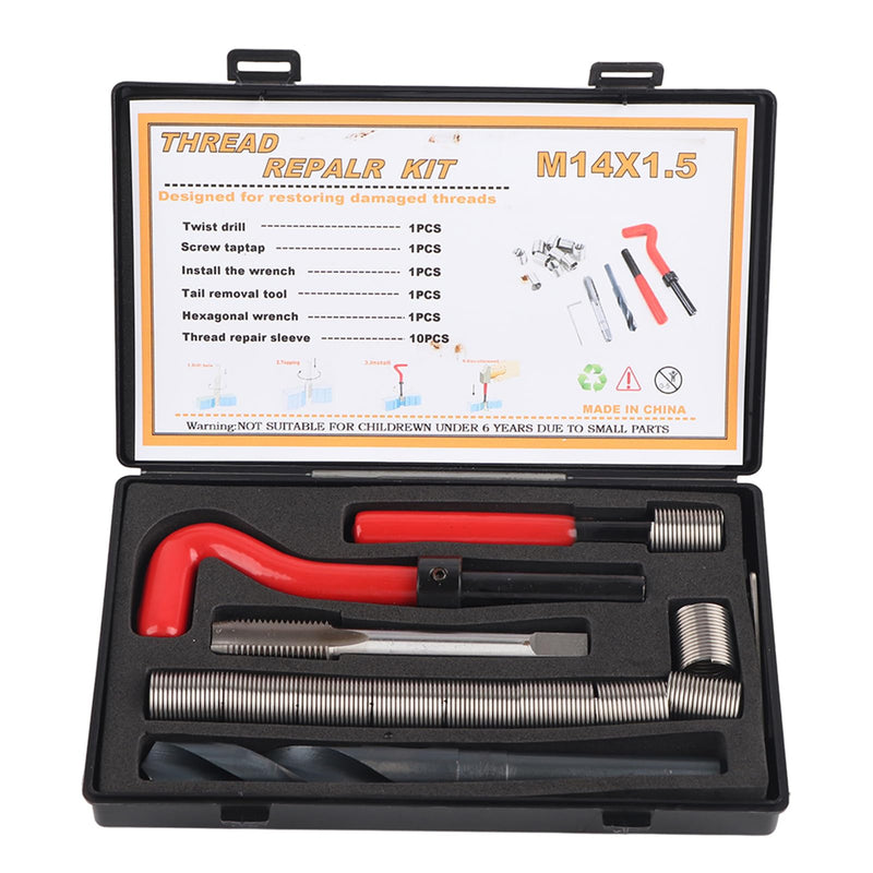 [Australia - AusPower] - 15Pcs Helicoil Thread Repair Kit, M14x1.5 Helicoil, Insert Sleeves Helicoil Kit Stainless Steel Heli Coil High Hardness Thread Repair Kits for Screw Repair 1Set 