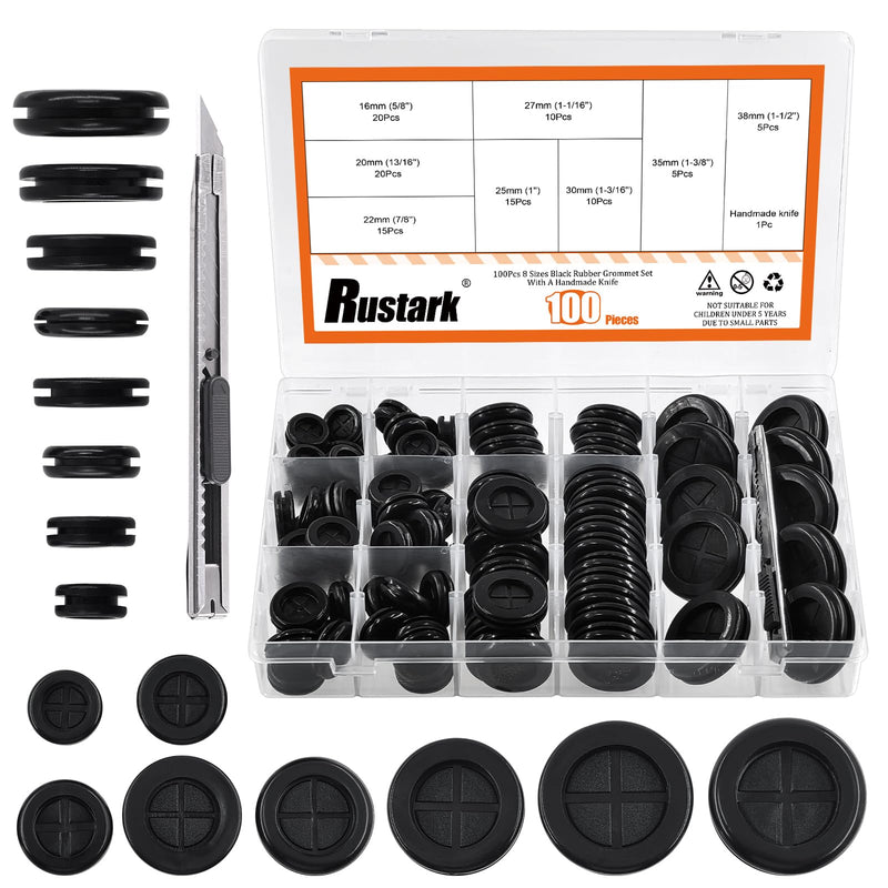 [Australia - AusPower] - 101Pcs 8 Sizes Black Double Sided Rubber Grommet Assortment Kit with Knife Drill Hole Rubber Grommet Rubber Plugs Wire Cable Grommet Firewall Hole Plugs for Holes Wiring 