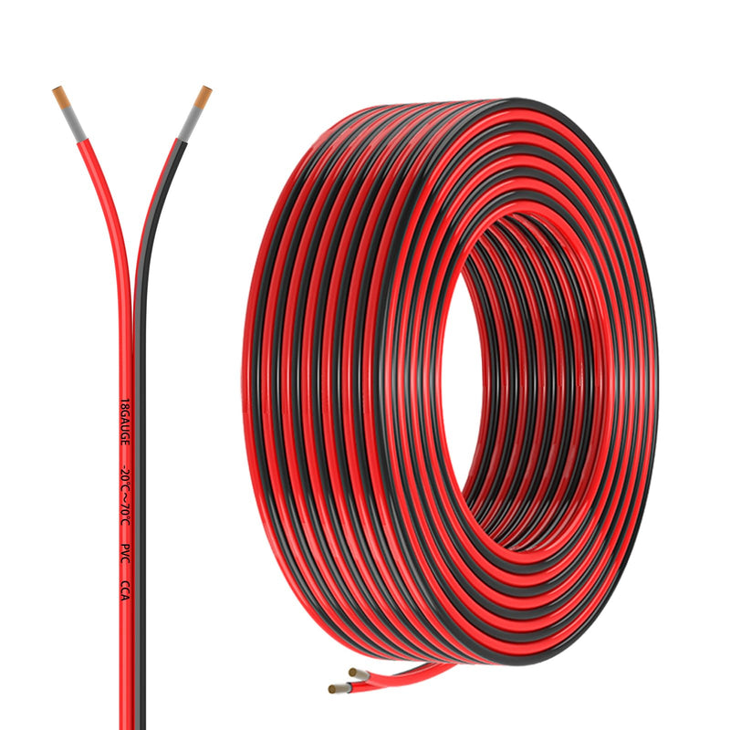 [Australia - AusPower] - 18 Gauge 2 Conductors 30FT Electrical Wire, Red Black Cable, Flexible Low Voltage PVC Copper Clad Aluminum Extension Cord for Car Speaker Wire, LED Wire,Lamps Lighting,Residential Wiring 12V/24V DC. 18GAUGE 