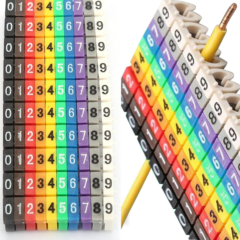 Wire Number Tube Cable Marker, 0.2 x 0.2in Colorful Clip on Wire Marker, Digital Number Wire Numbering Marker, Plastic Cable Numbering Marker Tube for Wires Management, 100Pcs 100PCS 12AWG 4mm²