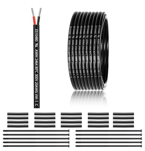 20 AWG 2 x 0.5 mm² 2 Core Cable 15 m, 0.5 mm² 2 Core Electrical Wire | Tinned copper PVC 2-core electrical cable for DC 12V/24V, LED lighting, extension cable, car etc., CE certification 15 Meter 20AWG-2C (2 x 0.5 mm²)