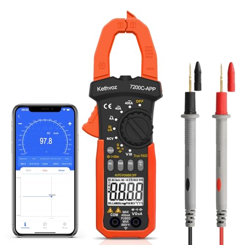 Bluetooth Clamp Meter, Kethvoz 4000 Counts TRMS Clamp Multimeter Auto Range Measurement 0-400A DC/AC Current Voltage Ohm Capacity Continuity NCV, Digital Clamp Ammeter