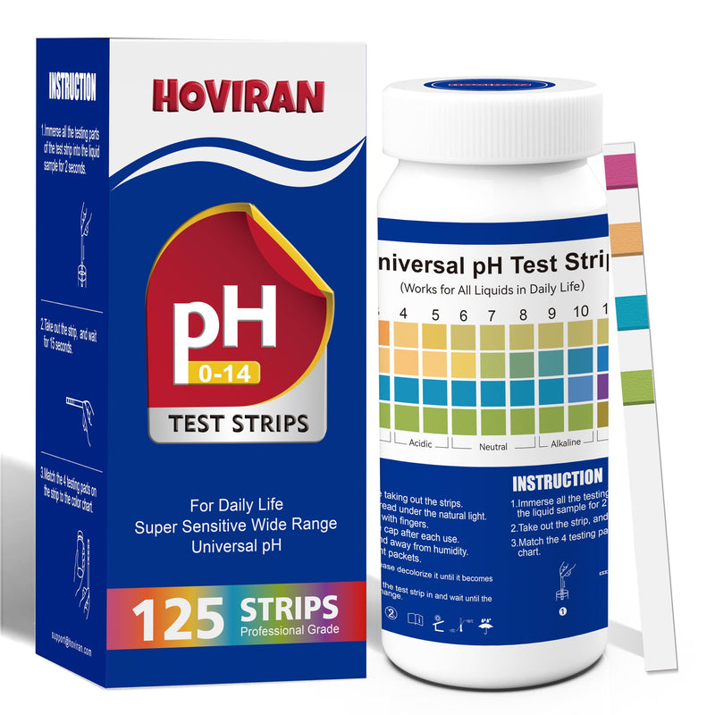 [Australia - AusPower] - Universal pH Test Strips 0-14, Quick Accurate pH Testing Kit for Food, Soap Making & Kombucha, 125ct Litmus Paper pH Test Strips for Liquids, Drinking Water, Aquarium, Pool, Hot Tub, Spa pH 0-14 