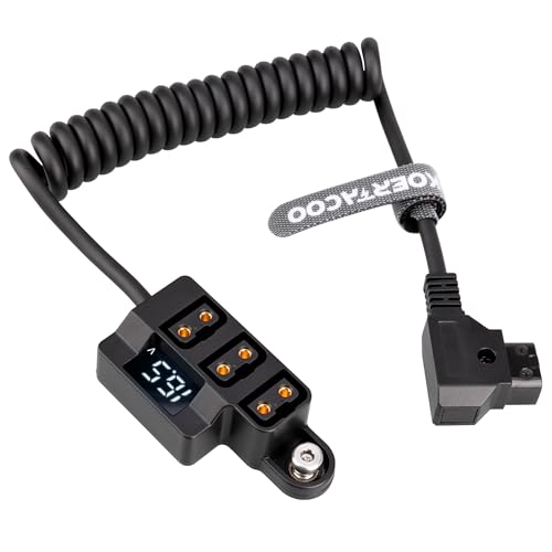 D-Tap 1×3 Power Splitter Adapter with Voltage Display. Coiled Cable Version